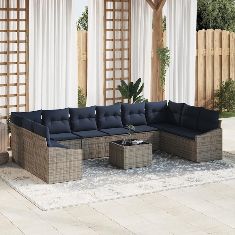 vidaXL 11 Piece Garden Sofa Set with Cushions - 135.4×70.3×27.2 - Grey-with table