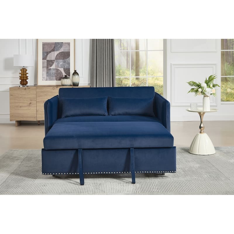 55" Velvet Small Loveseat Lounge Couches with 2 Pillows and Reclining Backrest - 2 Seat