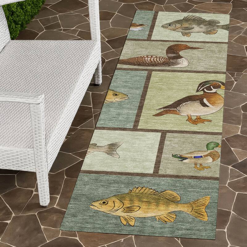 Machine Washable Indoor/ Outdoor Cabin Lodge Chantille Rug - Green - 2'3" x 7'6"