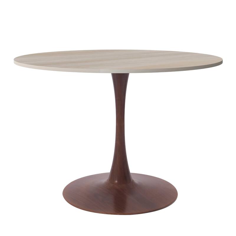 Bristol 35" Round Dining Table with MDF Top and Walnut Steel Pedestal Base for Modern Kitchen and Dining Room