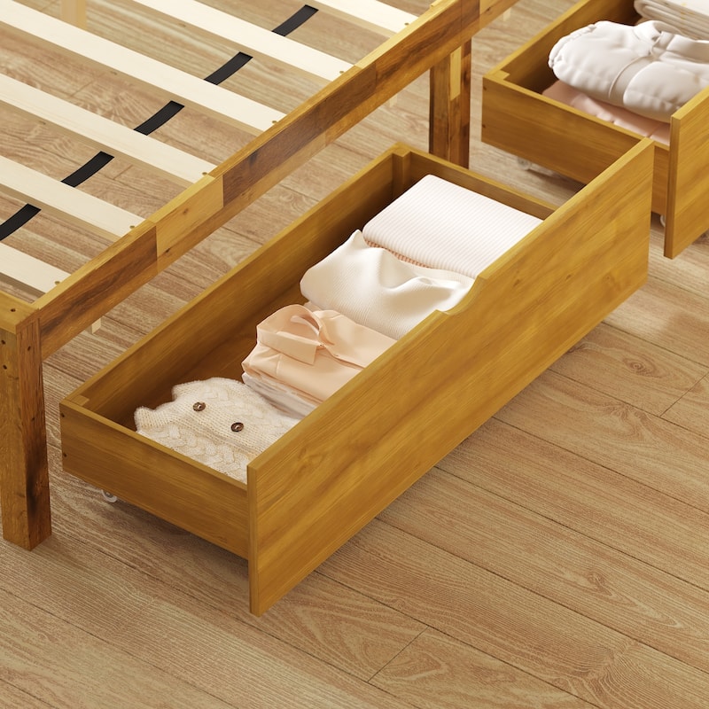 Queen Size Acacia Solid Wood Bed Fram Headboard/Drawer Platform Bed