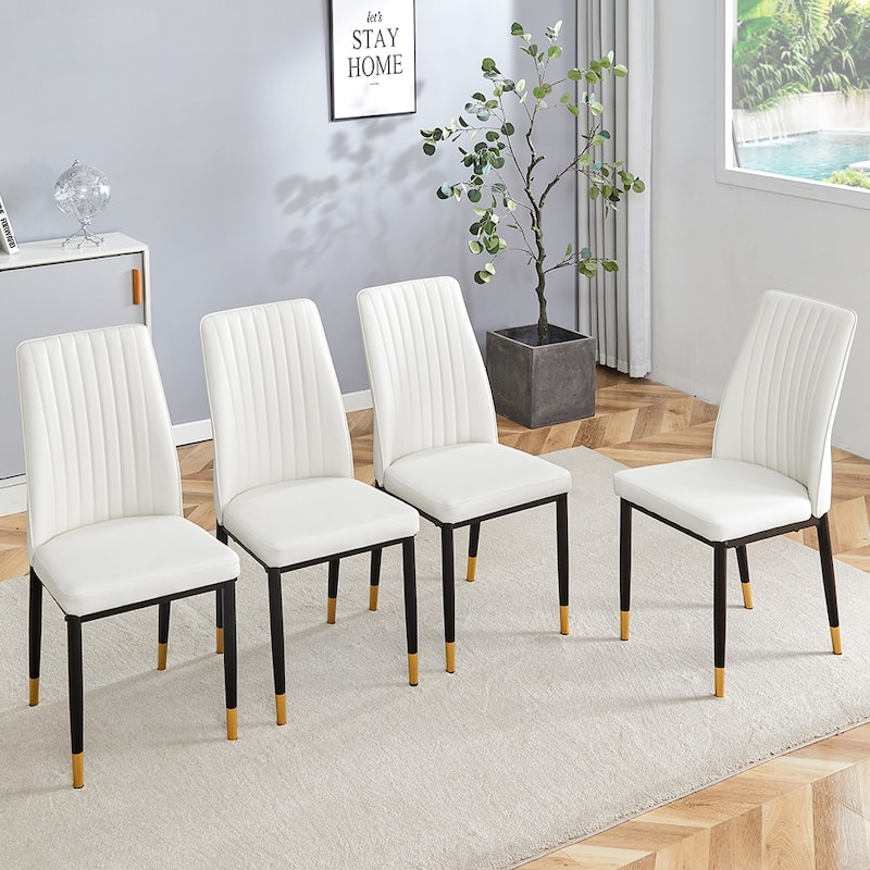 Faux Leather Dining Chairs Set of 4, Upholstered Dining Room Chairs with Metal Legs, Modern Side Chairs for Dining Room, Kitchen