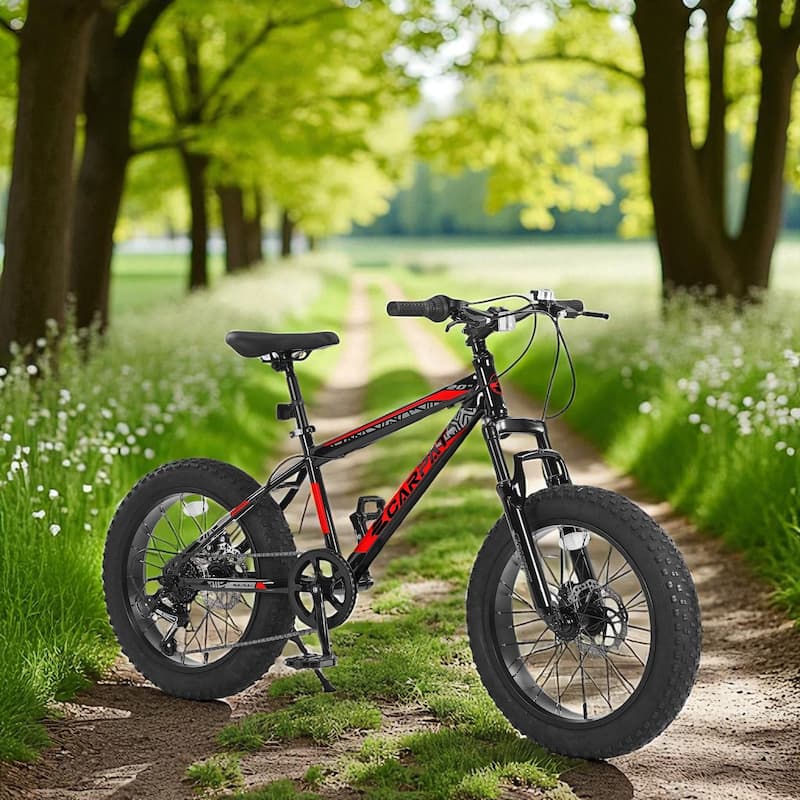 20 Inch Kids Mountain Bike for Boys & Girls Ages 8-14, 7-Speed Carbon Steel Frame, Wide Tires, Disc Brakes, Suspension