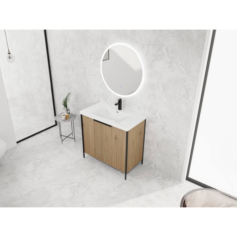 59-inch Double Sink Bathroom Vanity with Adjustable Shelves, Soft-Close Hinges, Resin Basin