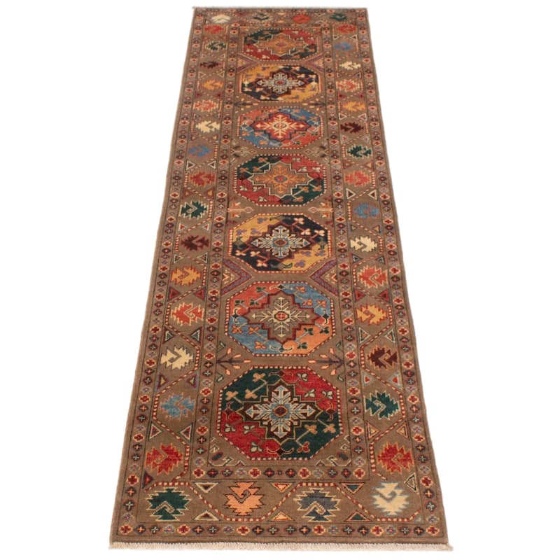 ECARPETGALLERY Hand-knotted Uzbek Ghazni Brown Wool Rug - 2'7 x 9'10