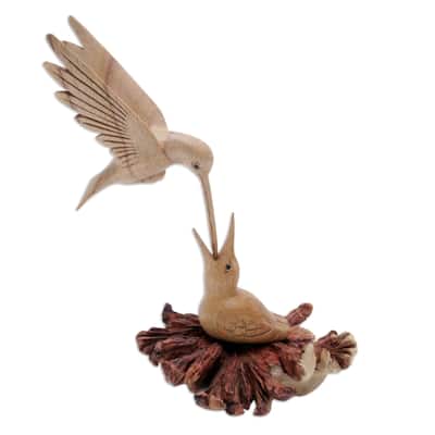 Novica Handmade Mother Bird Wood Sculpture