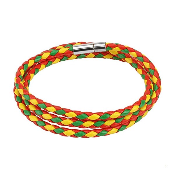 Red, Green, and Yellow Multi Weaved Triple Wrap Bracelet with Snap On Closure (12 mm) - 8 in