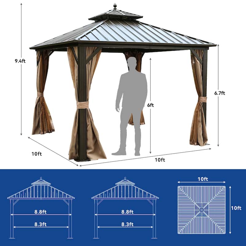 Outdoor Aluminum Hardtop Gazebo With Nettings And Curtains