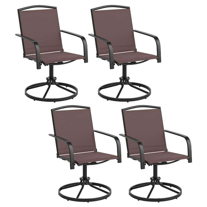 Gymax Patio Swivel Chairs Set of 4 w/ High Back & Round Metal Base for - Brown