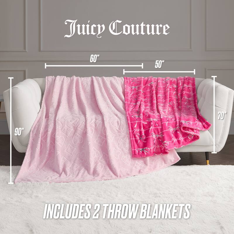Juicy Couture Royal Embossed/Bow Plush 2-Piece Throw Blankets