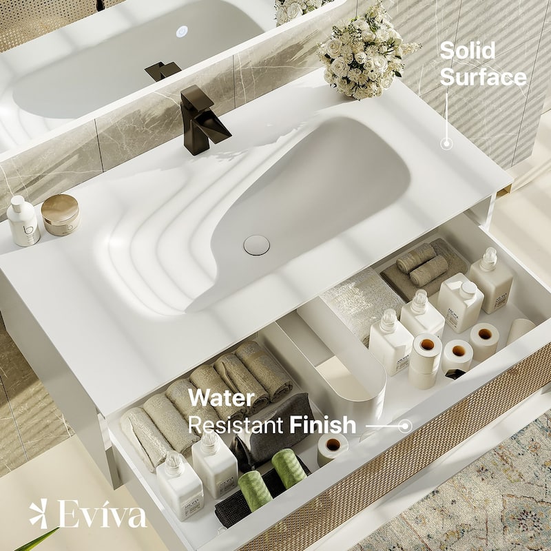 Eviva Nets 32"W Natural Oak Bath Vanity with WH Solid Surface Top