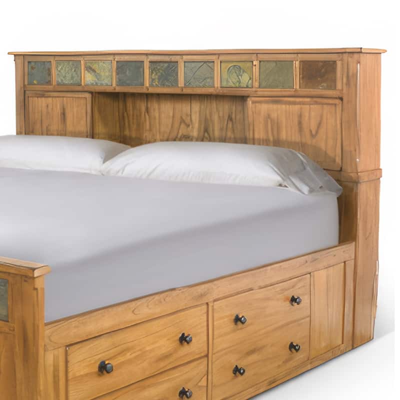 Marv King Size Bed, Storage Footboard, Bookcase Headboard, Light Brown