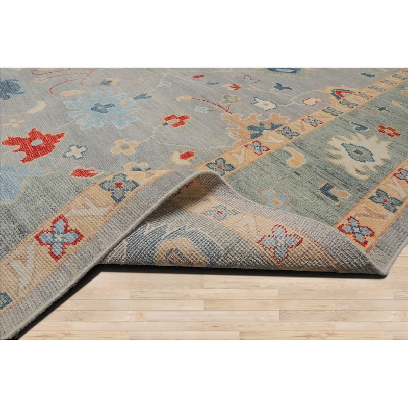 Hand Knotted Oushak Slate All-Over Wool Arts & Crafts Oriental Rug - 9' 1'' x 11'