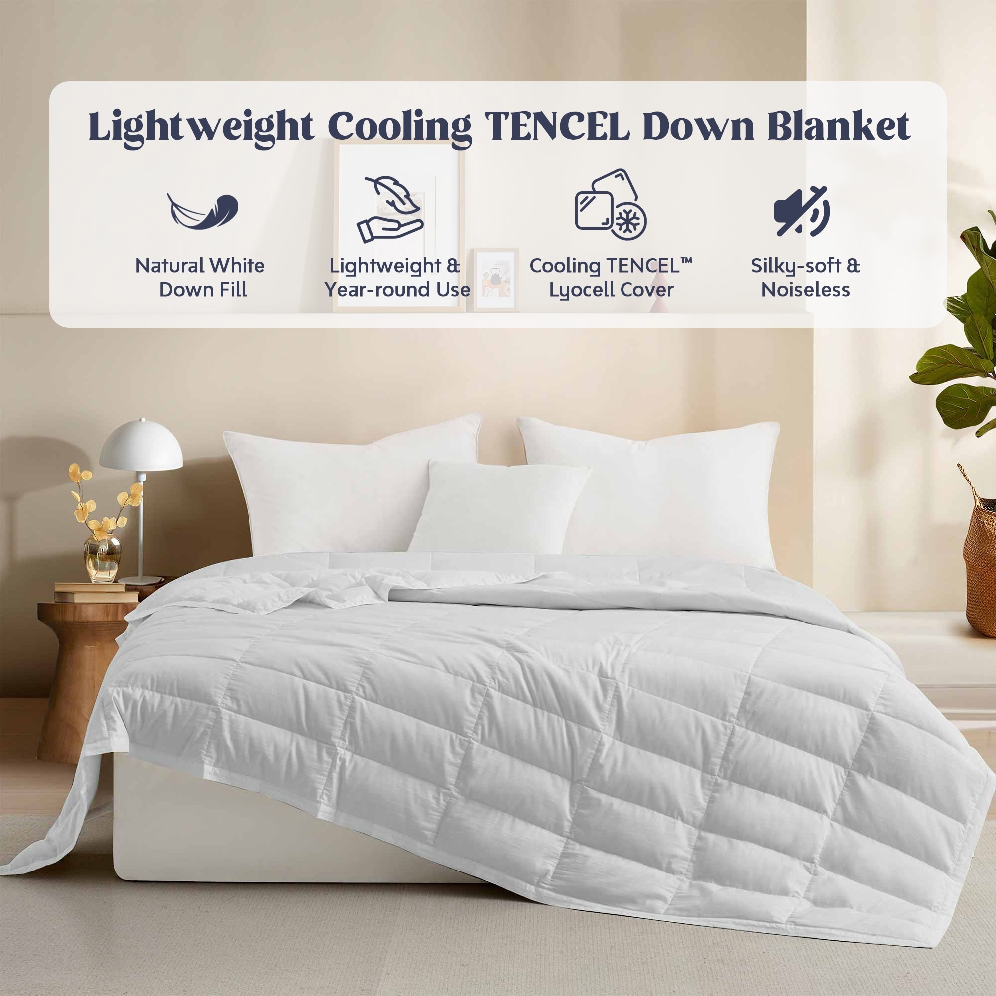 Lightweight Cooling Tencel White Down Blanket Oversize Satin Trim Design Cool Touch Comforter Bed Bath Beyond 32501353