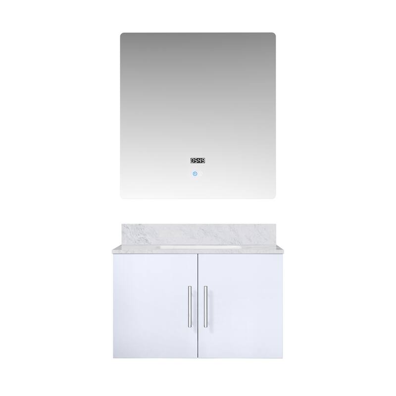 Geneva 30 in. W x 22 in. D Dark Grey Bath Vanity, Carrara Marble Top, and 30 in. LED Mirror