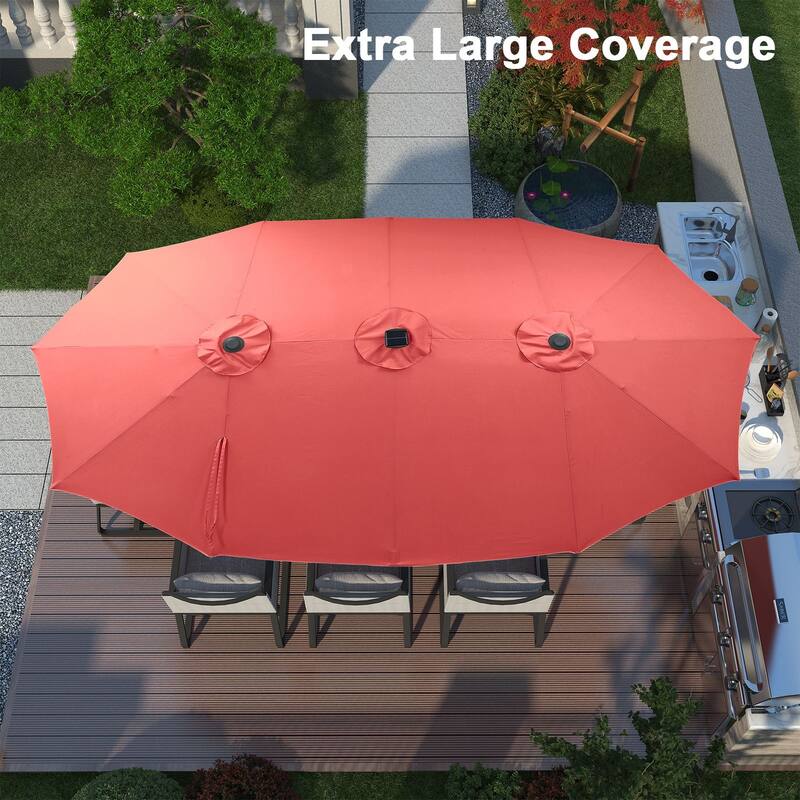 Autlaycil 15ft Retangle Patio Umbrella with Solar Lights & Base