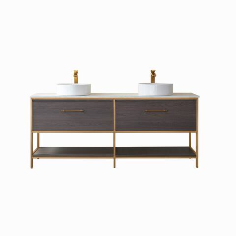 Murcia 72" Double Vanity in Suleiman Oak with Stone Countertop