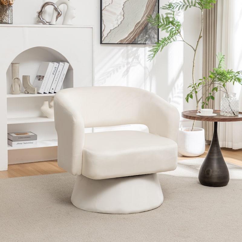 Swivel Barrel Chair,Velvet Accent Armchair 360 Degree Swivel Club Chair for Living Room Bedroom Reception Room - White