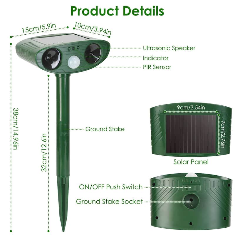 Solar-Powered Ultrasonic Animal Repeller with PIR Motion Sensor
