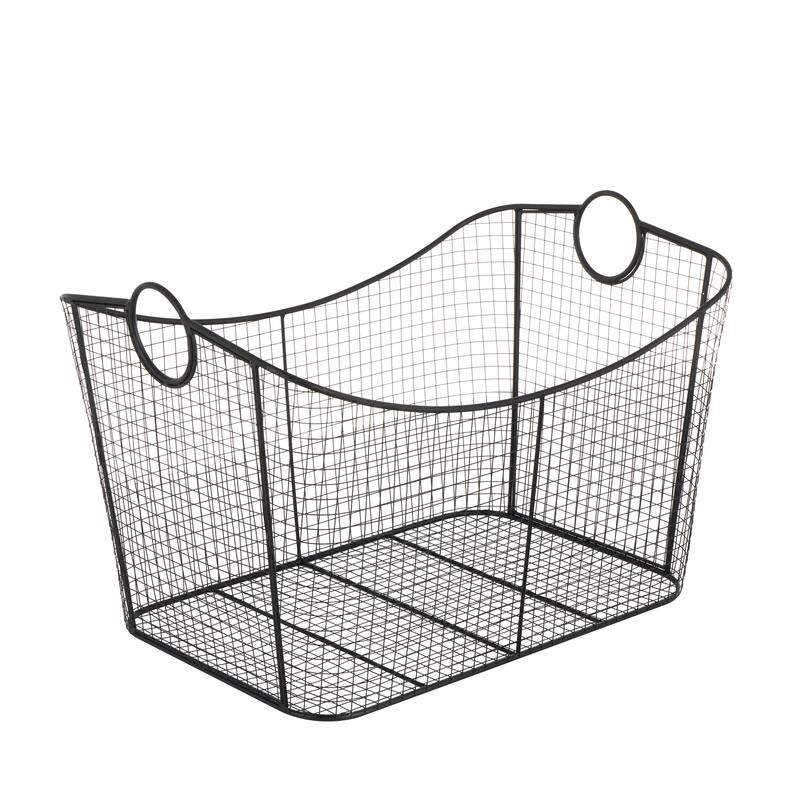 Gold Metal Wire Grid Storage Basket with Curved Edges Ring Handles