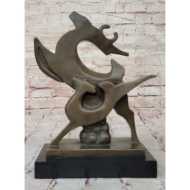 Abstract Bronze Deer Sculpture – Modern Wildlife Art On Marble Base