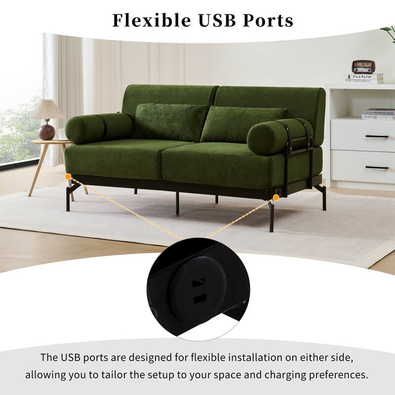Modern Loveseat Sofa,59" Sofa Couch with Flexible USB Ports,Unique Cylindrical Armrests for Living Room