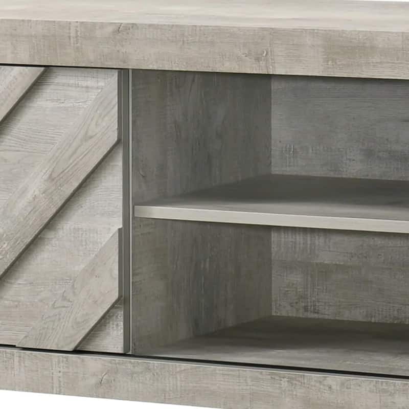 Velz TV Media Stand Console, 2 Chevron Doors, Open Shelves, Beige