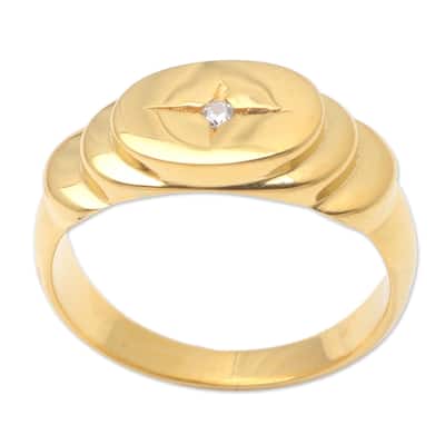 Novica Handmade Oval Cross Gold-Plated Cubic Zirconia Cocktail Ring
