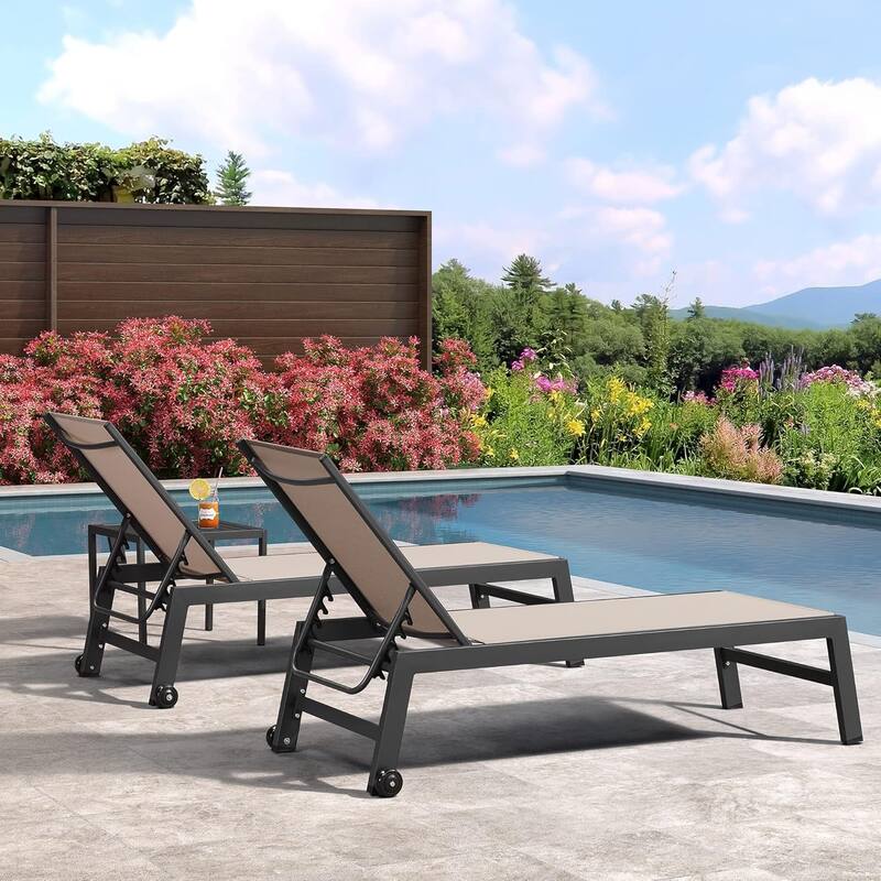 PURPLE LEAF Adjustable Patio Chaise Lounge Set 2 Pieces Lounge Chairs with Wheels and Side Table