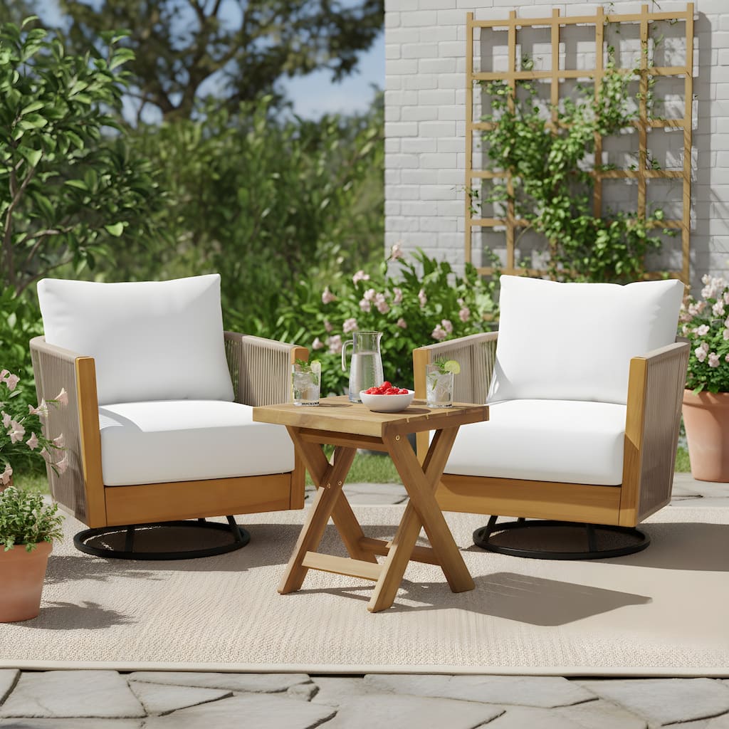 Christopher Knight Home - Modern 3-Piece Outdoor Swivel Chair Set with Side Table