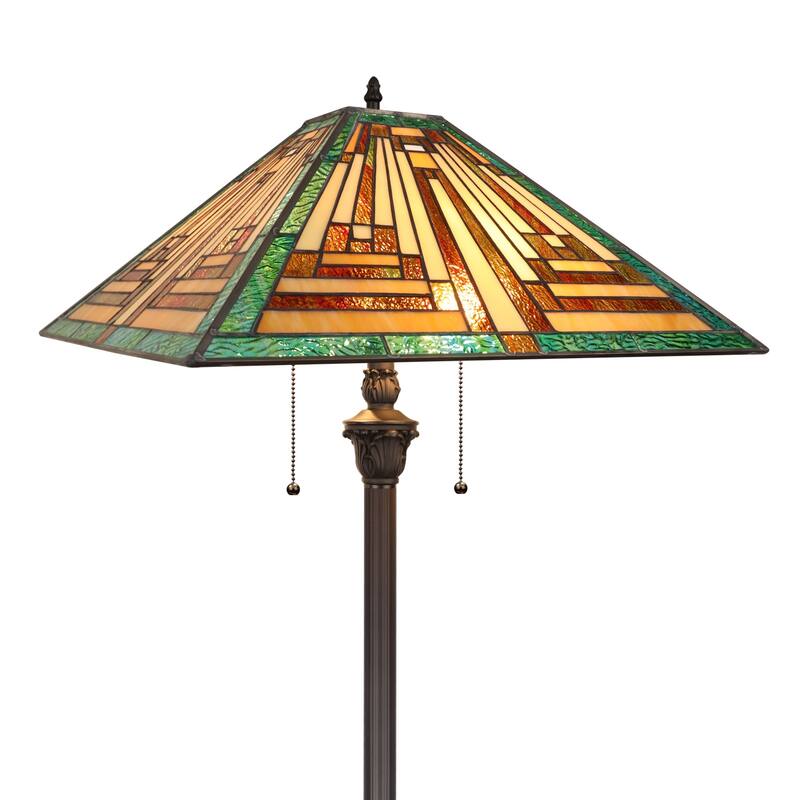 Tiffany-Style 2-Light Mission Floor Lamp 16" Shade - 18"