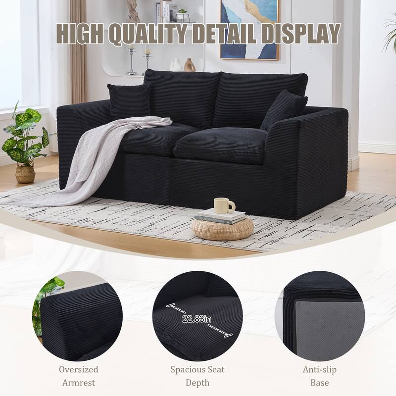 HOMEFUN Corduroy Upholstered Modular 2 Seater Cushion Covers Removable Loveseats Sofa for Living Room Bedroom