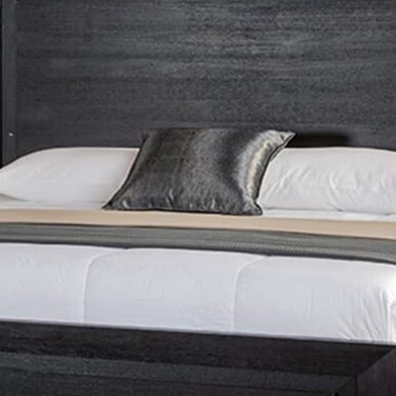 Ashen King Bed, LED Headboard, Chrome Metal Legs, Rustic Black Wood