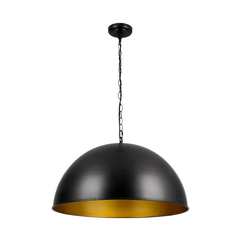 Retro Scandinavian Black Oversized Metal Dome Pendant Light