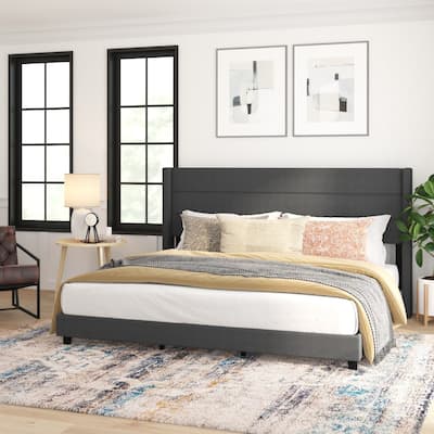 Upholstered Platform Bed with Wingback Headboard