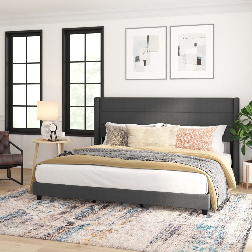 Upholstered Platform Bed with Wingback Headboard
