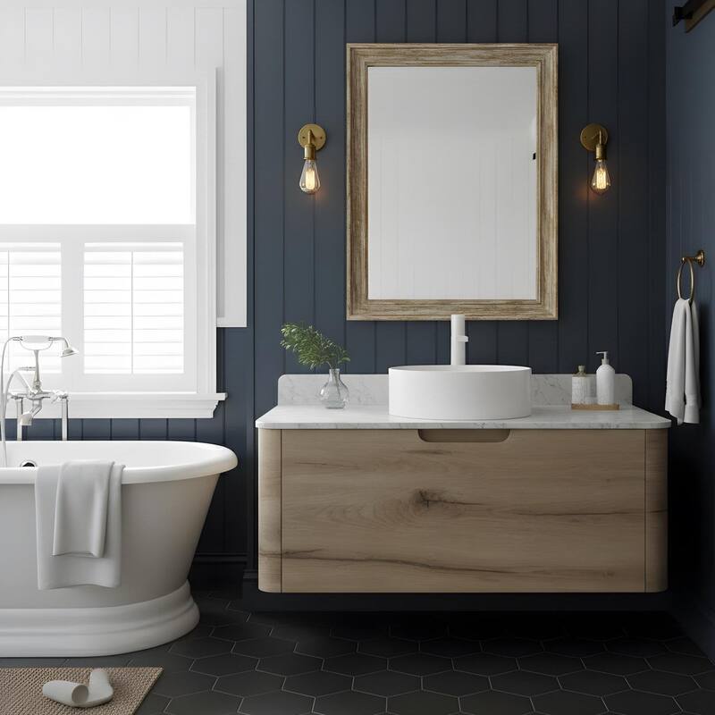 Wall-mounted Bathroom Vanity with Round Vessel Basin
