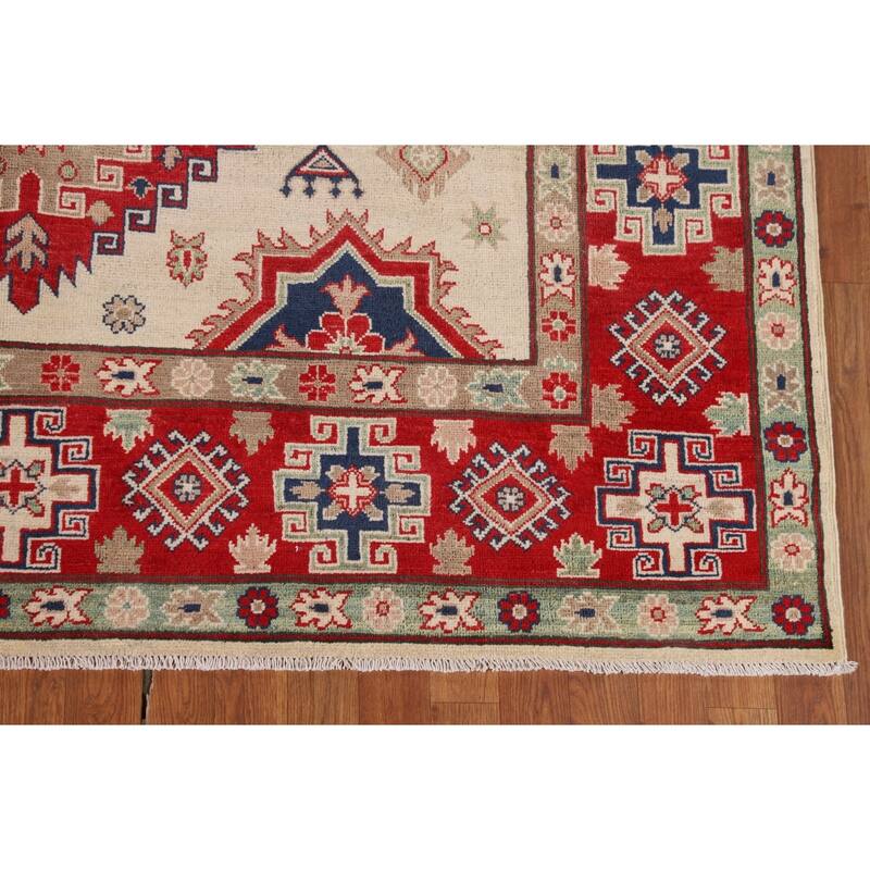 Ivory Kazak Oriental Area Rug Hand-Knotted Wool Carpet - 6'7" x 9'8"