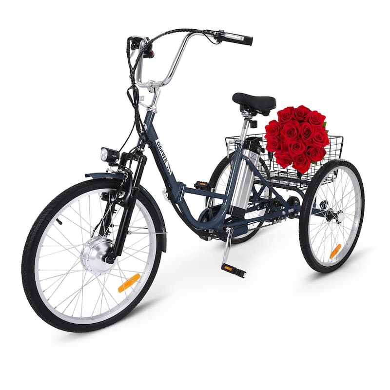 Electric Tricycle, 7 Speeds/36V 10Ah/Large Basket - Dark Grey - 26In