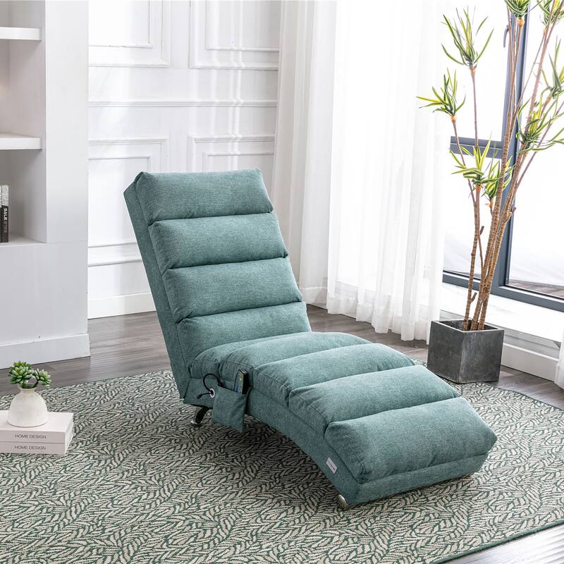 Teal Modern 21.65" High Back Upholstered Chaise Lounge Chair with Remote Control and Ergonomic Electric Massage