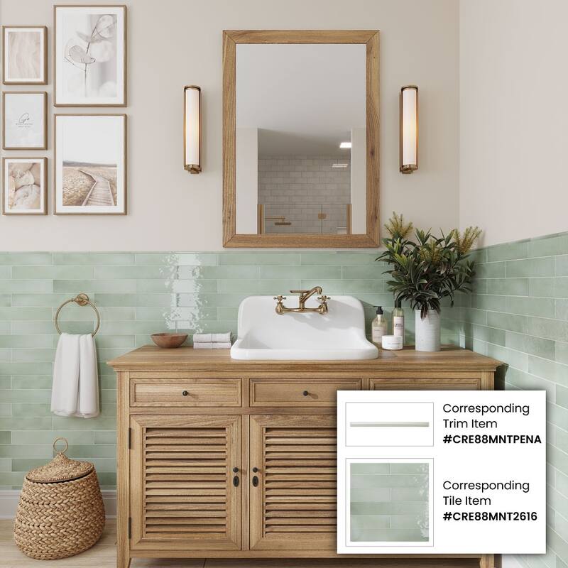 Apollo tile 0.5" x 8" Silken Glossy Tea Green Ceramic Tile (0.3 sq ft/case) - 10 Pack