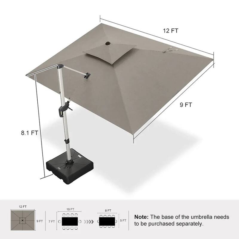 PURPLE LEAF 09x12/10x13 ft Rectangular Sunbrella Patio Cantilever Umbrella with Base