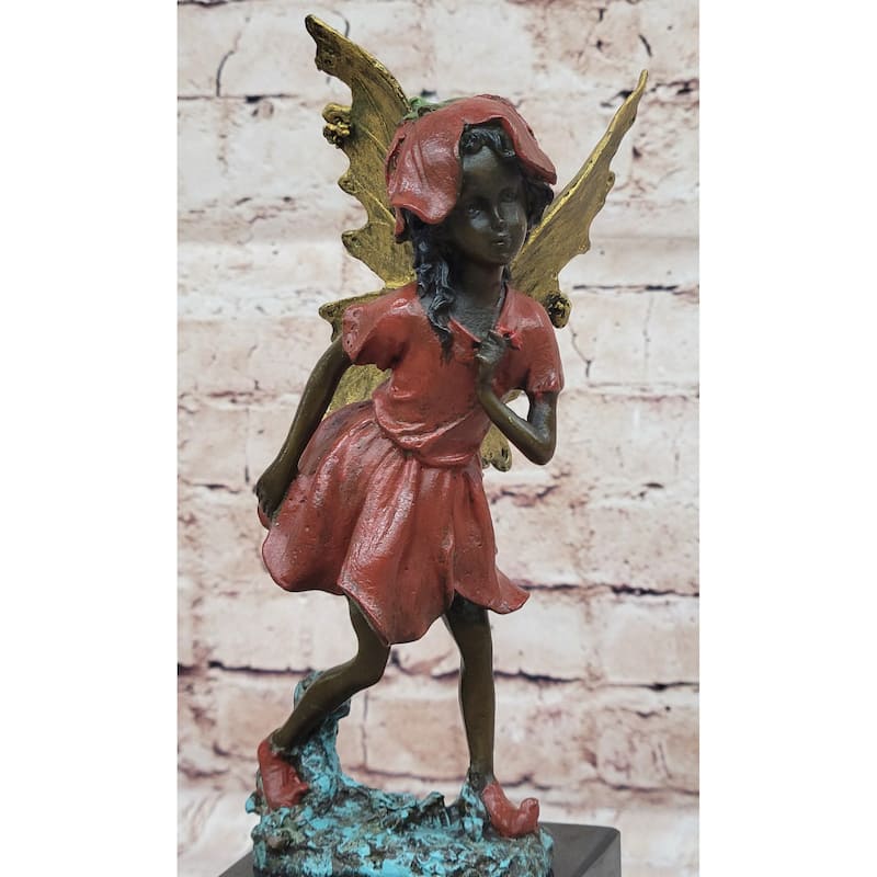 Colorful Fairy Angel Girl Bronze Figure Sculpture Original Art On Marble Base