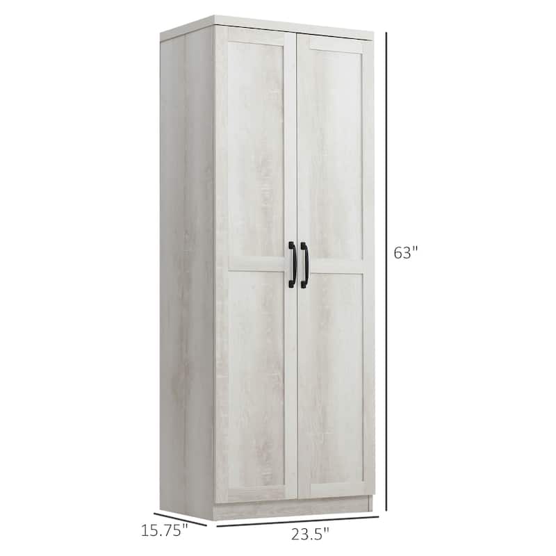 HOMCOM 63" 2-Door Kitchen Pantry, Freestanding Storage Cabinet with 5-tier Shelving and 2 Adjustable Shelves for Dining Room