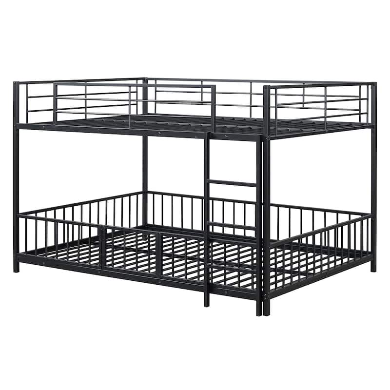 Black Full over Full Size Metal Bunk Bed with Slide and Guardrails for Kids