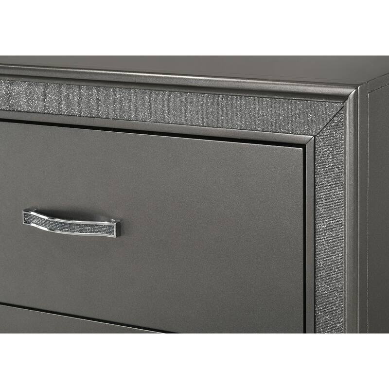 Contemporary Two-Drawer Nightstand with Sparkling Accent in Dark Gray