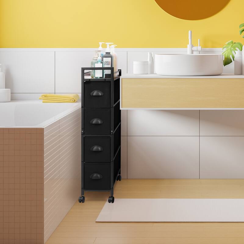 4 Drawers Narrow Dresser, Fabric Storage Cabinet, Vertical Standing Storage Chest