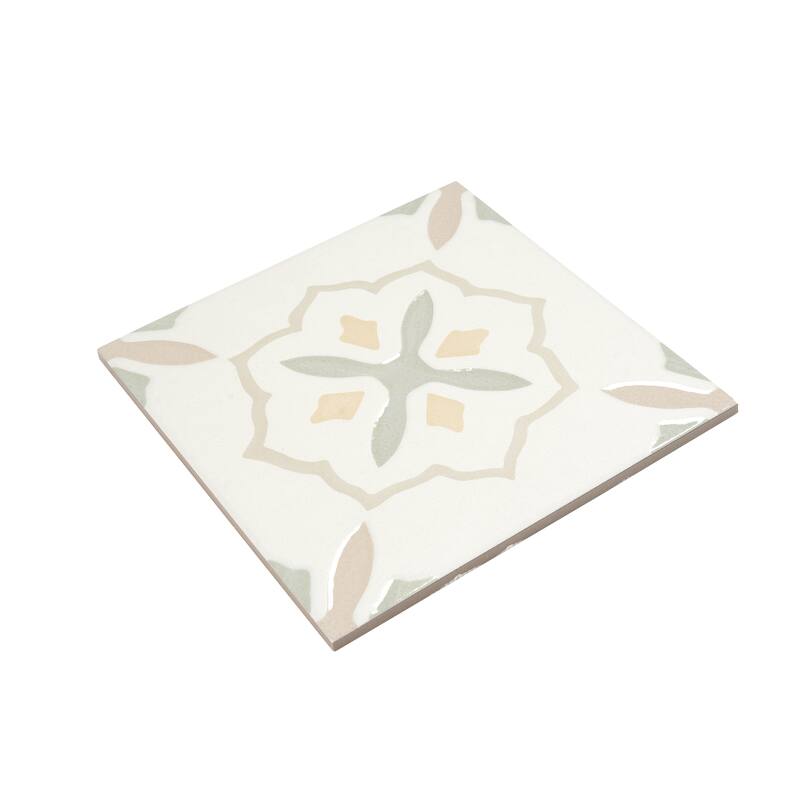 Palmera 9x9 Off-White Yellow Porcelain Floral Square Wall and Floor Tile (6.96 sq ft/case) - 13 Pack