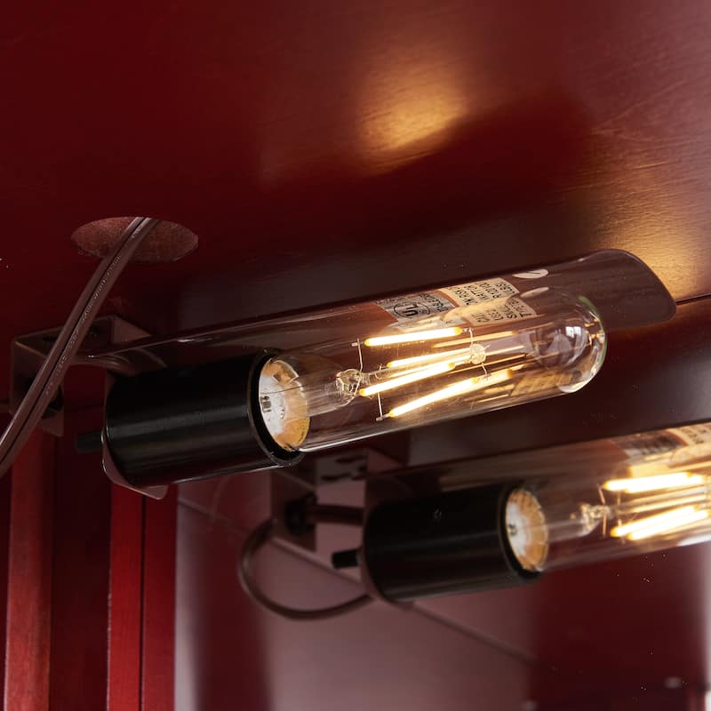 Lighted Display Curio Cabinet, Corner Wooden China Cabinet, Wine Bar Cabinet with Tempered Glass Door & Adjustable Shelves