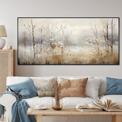 Designart "Winter Meadow View Calmness II" Meadow Grey Wall Decor - Traditional Bedroom Framed Canvas Wall Art